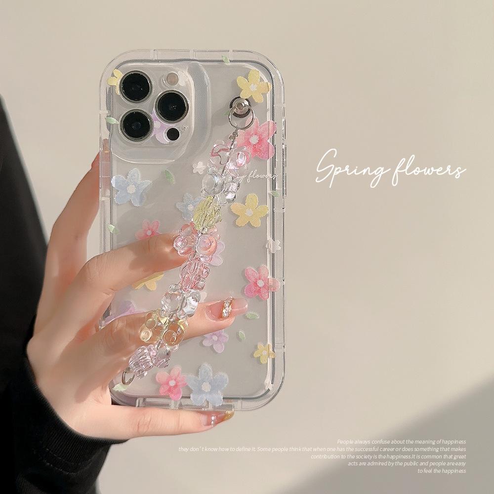 Ins Style Flowers for IPhone15pro for Apple Phone Case 11 for 13pro Max Transparent 16 with Bracelet 14
