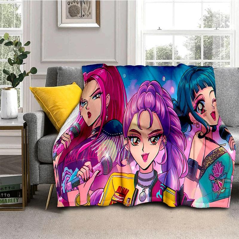 Cartoon Kpop Demon Hunters Rumi Mira Zoey HD Soft Flannel Blanket for Beds Bedroom Sofa,Throw Blanket for Cover Picnic Gift