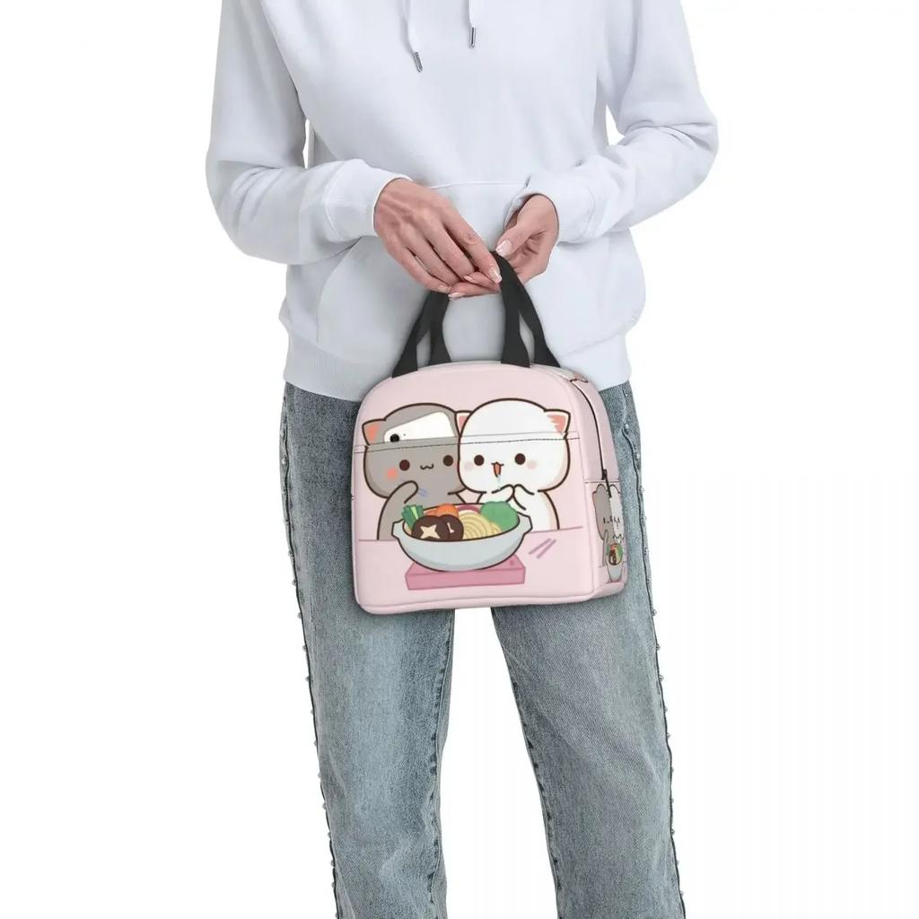 Cartoon Mochi Katze Peach Und Goma Brotdose Frauen Wiederverwendbar Auslaufsicher Kühlbox Thermisch Essen Isoliert Lunchtasche Kinder Schule Kinder