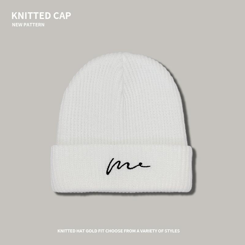 Tide brand embroidered letter knitted wool hat women's autumn and winter big head circumference windproof ear protection warm cover cold hat