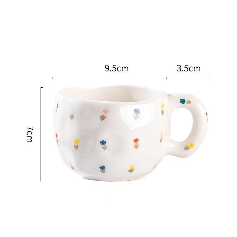 300ML Ceramic Mug Flower Heart Pattern Cute Hand Pinched Irregular Creative Style Coffee Cup Breakfast Milk Afternoon Tea Cups