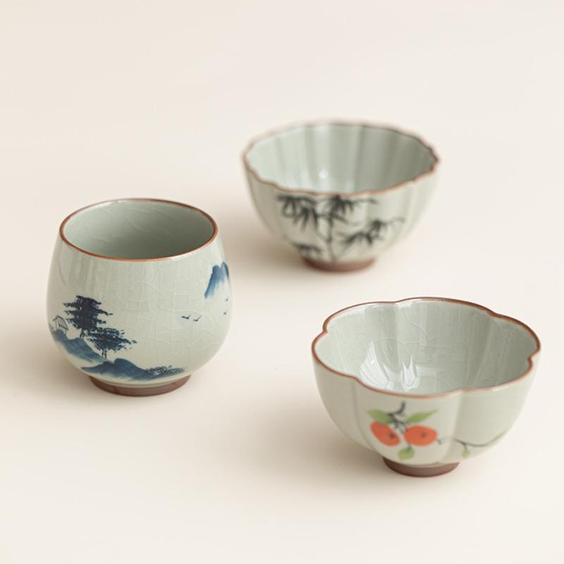 Creative Hand-painted Bamboo Teacups Retro Ceramic Tea Mug Chinese Kung Fu Master Cup Household Small Tasting Teaware Drinkware