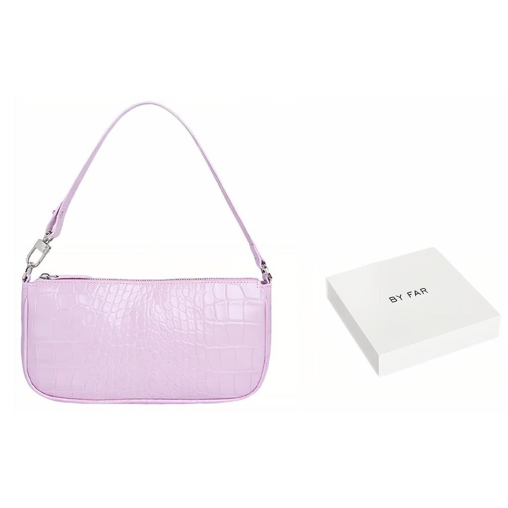 By Far Rachel Vintage Crocodile Pattern Solid Color Zipper Closure Leather Underarm Shoulder Bag Women bags Pink 20CRRCLSPIDMED