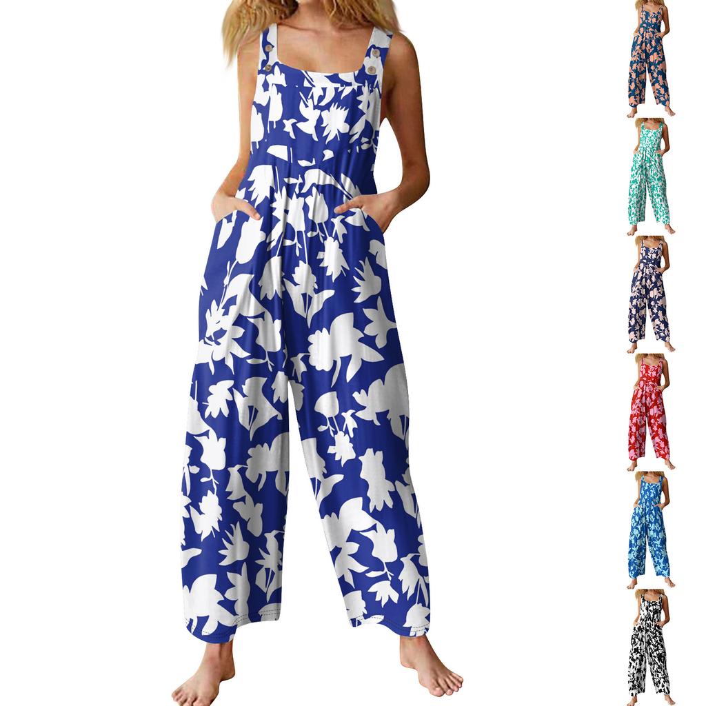 Women's Casual Jumpsuit Sleeveless Popular Floral Print Jumpsuit