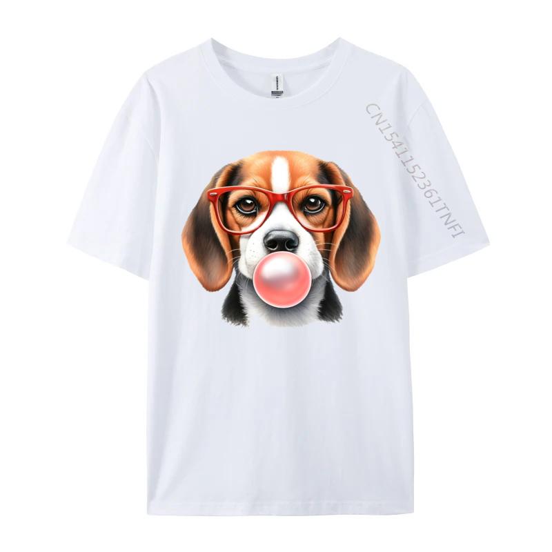 Mens TShirt Beagle Wearing Red Glasses Blowing Bubble Tshirt Unique 100 Cotton Tee Shirt Male Tshirt