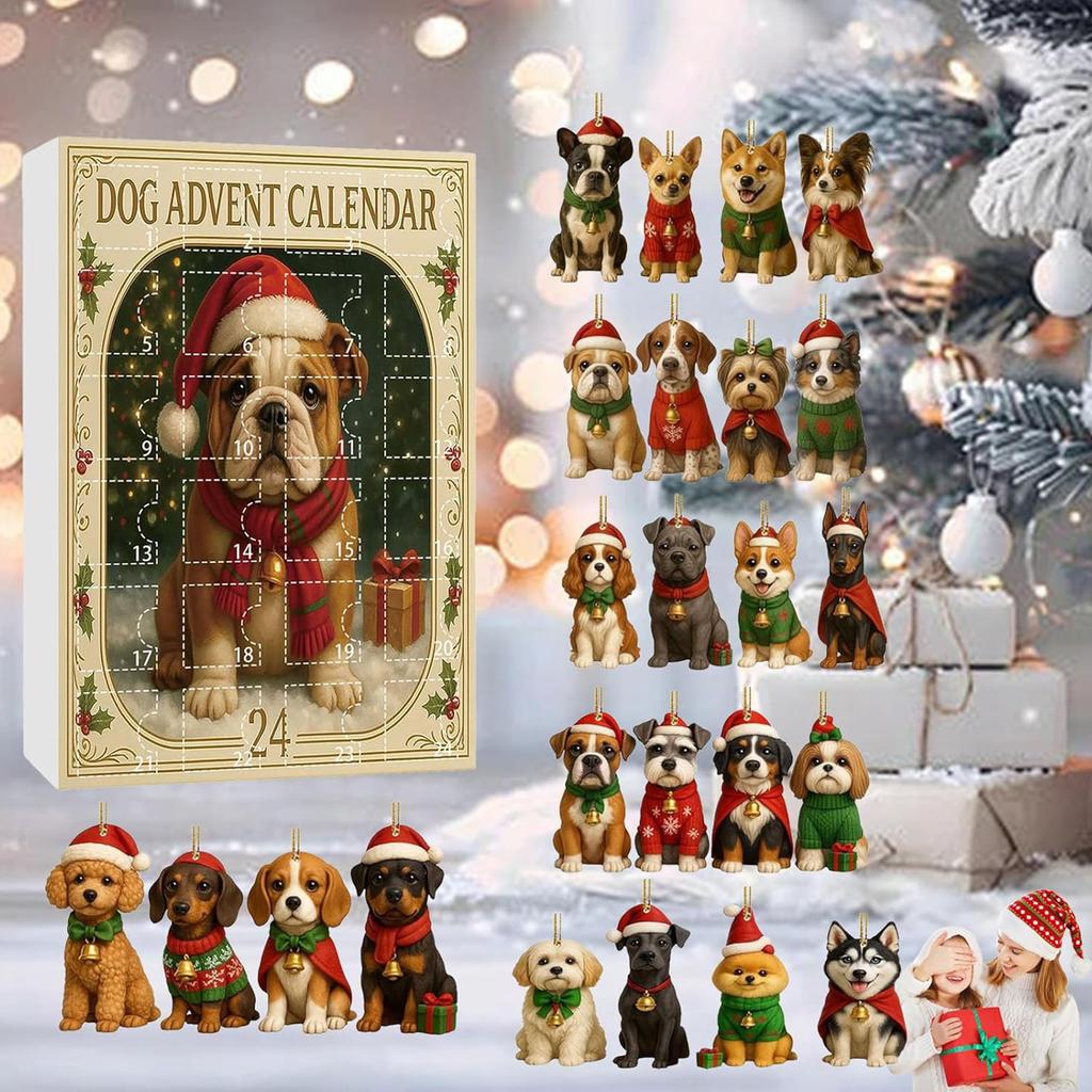 Christmas Holiday Advent Calendar Calendar 2D Acrylic Cat Dog Countdown Calendar Xmas Tree Pendent Ornament for Animals Lovers