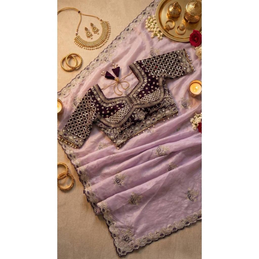 New Trending Ready-Made Mirror Blouse Saree Collection