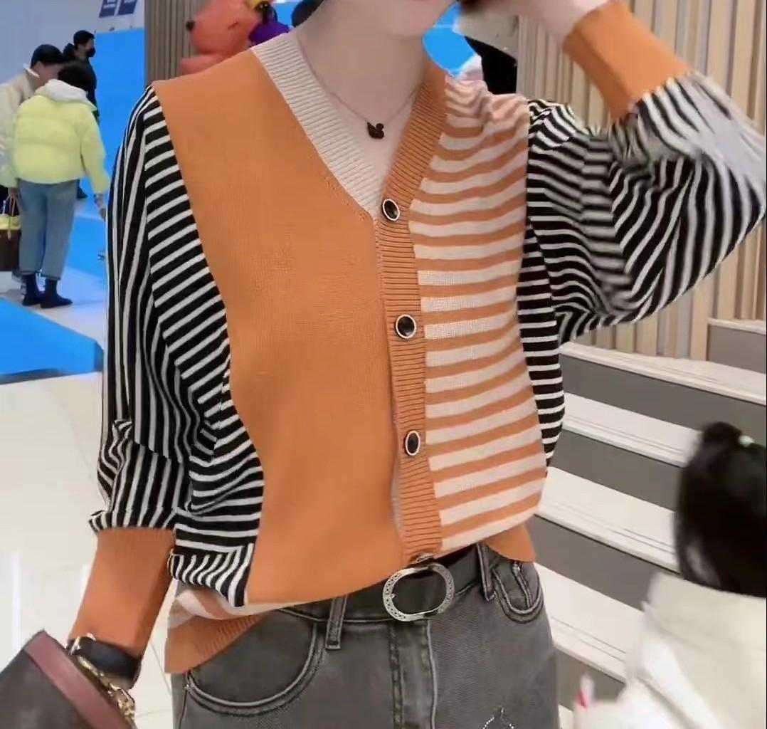 

Цветовая гамма весна новый фейковый двухкомпонентный рубашечный рукав трикотажный кардиган воротник однобортный ретро топ женский One Size оранжевый