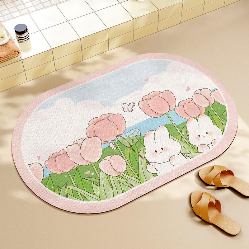 

Cute Rabbit Bathroom Diatom Mud Floor Mat Bathroom Door Absorbing Anti-slip Mat Anti-fall Foot Mat 40 * 60cm