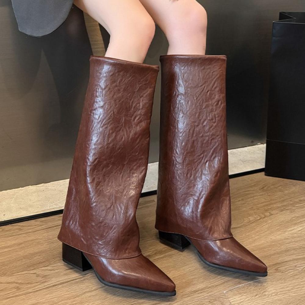 Fashion Women Pointed Toe High Boots Fashion Sexy Mid Heels Shoes Woman Chunky Trend Chelsea Boots Pumps Elegant Women's Boots