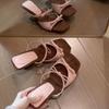 Slipper Mules Low High Heels Shoes Summer Best Street Look Females Square Head Open Toe Bow Strappy Sandals Women