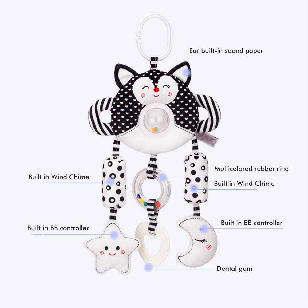 Wisząca grzechotka, czarno-biała, miękka, pluszowa zabawka z dzwoneczkami wiatrowymi, łóżeczko dziecięce, fotelik samochodowy, wózek
