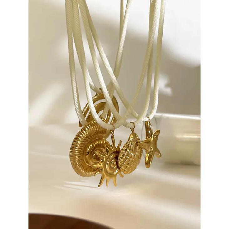 GHIDBK Exaggerated Stainless Steel Starfish Shell Conch Sun Pendant Necklaces for Women Fashion Ocean Style Jewelry Summer Beach