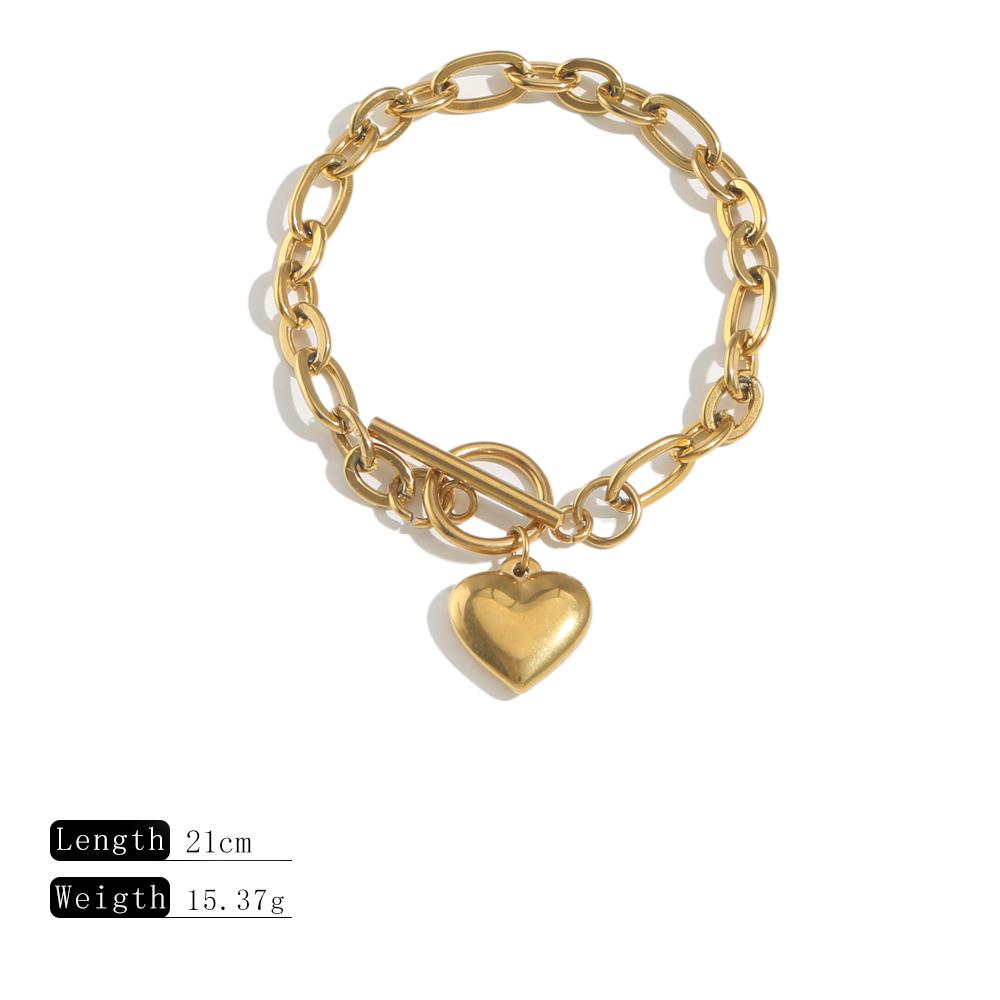 SOVOB Trendy Minimalist Heart-Shaped Gold-Plated Pendant Bracelet For Fashionable Elegant Women's Daily Stainless Steel Jewelry