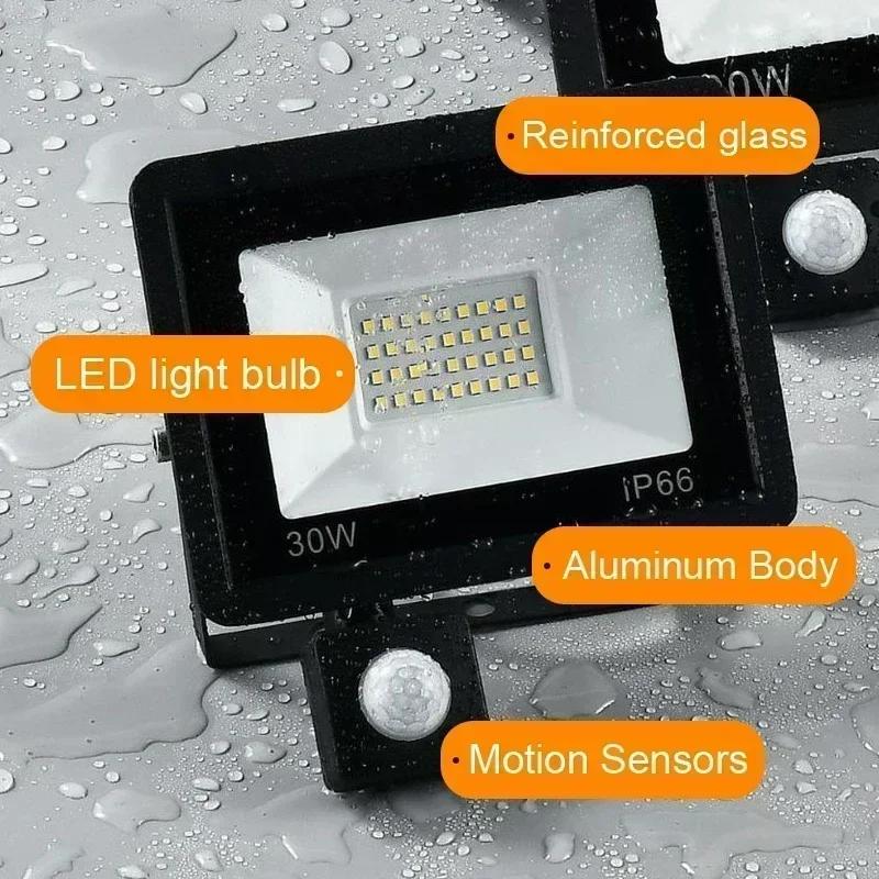 Motion Sensor LED Flood Light 50W 30W 10W AC 220V Waterproof IP65 Reflector Floodlight Lamp Foco Led Exterior Spot Outdoor Light