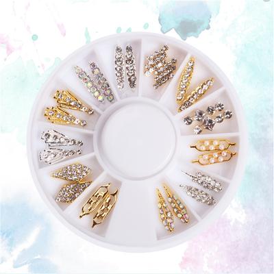 24 Stück/Rad Flatback Streifen Nagel Schmuck Legierung Nagel Ornament AB Strass Perle Nail Art Dekoration