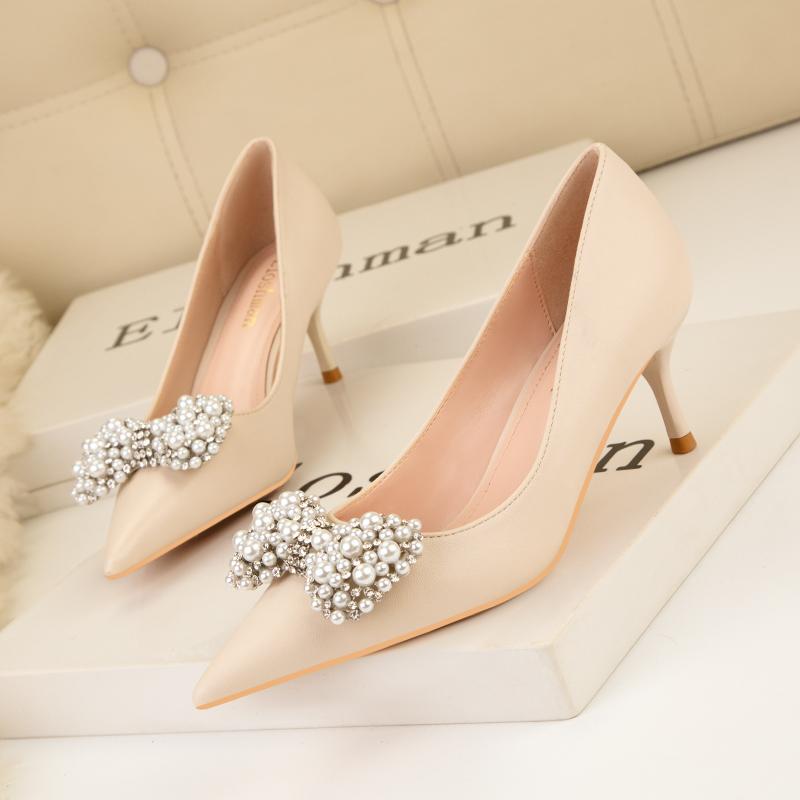 Fashion Women's Shoes High Heels Women 2025 New Wedding Shoes Banquet Shoes Rhinestone Bow Stiletto Heel Sexy Party Single Shoes Pumps