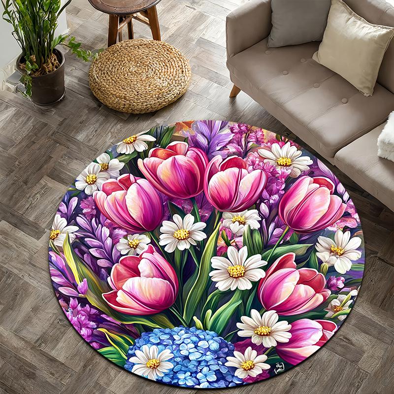 

Floral luxury style Flannel-printed round floor mats are slip-resistant Suitable for living room bedroom terrace garden carpets 60cm x 60cm