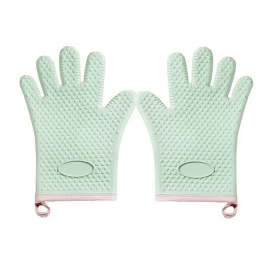 1 Pair Silicone Oven Gloves Anti-scalding Heat Resistant Up to 450 degrees Fahrenheit Five Finger Oven Mitts Cooking Accessories