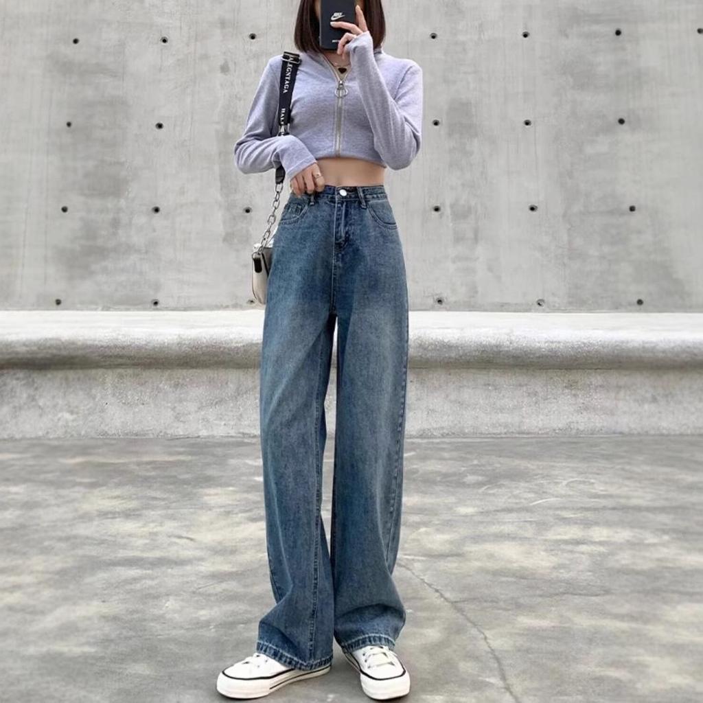 Women's Retro High-Waisted Wide-Leg Jeans - Plus Size, Loose-Fit, Floor-Length Drape, Spring/Autumn 2025 Collection
