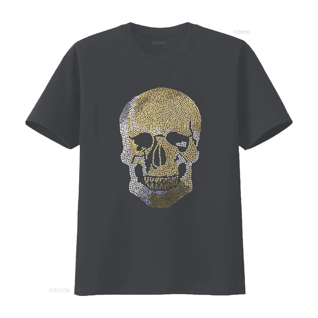 Mens Sugar Skull Bling Rhinestone Sparkle Sequin Sequined T Shirt Biker  Vintage Washed Soft Graphic Designer Clothes Stylish