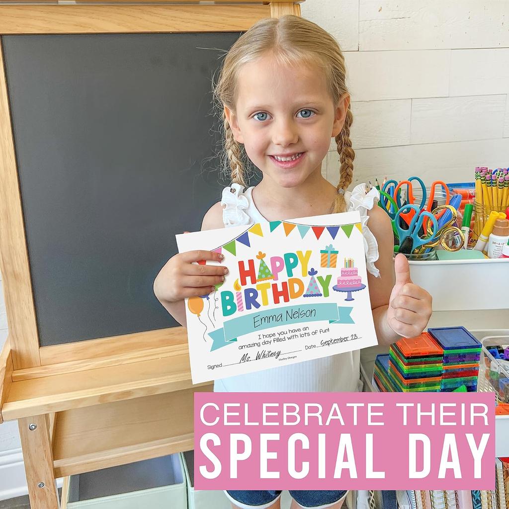 Happy Birthday Certificates for Students - 25 Student Birthday Certificates for Kids Classroom Must Haves, Teacher Supplies for Classroom Elementary,
