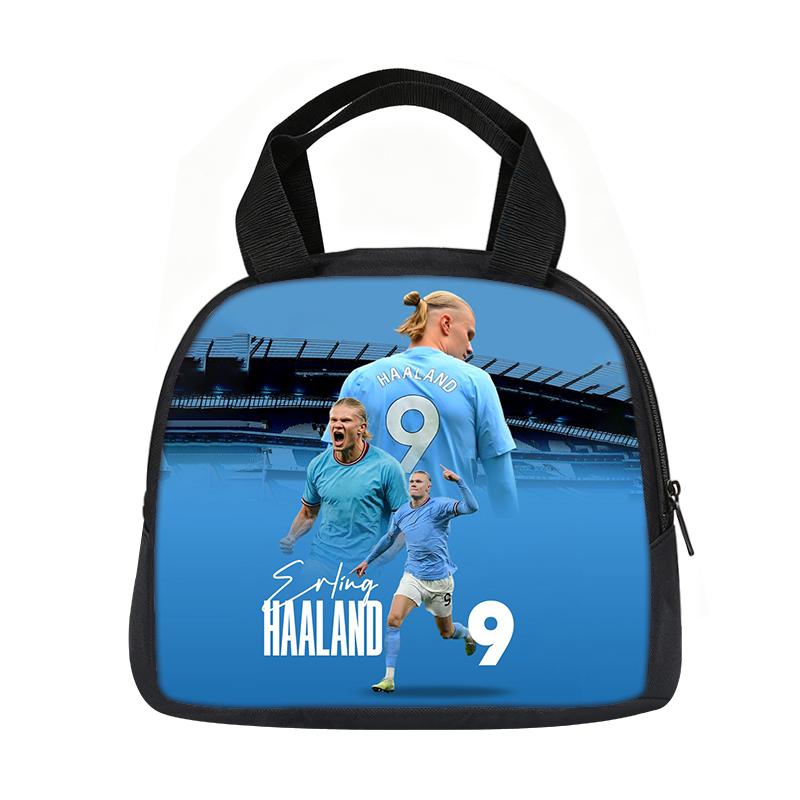 Leer, Reizen Handtas Geïsoleerde Lunchtas Herbruikbare Haaland Lunchbox Voetbalster Student Bento Voedselcontainer Zakken