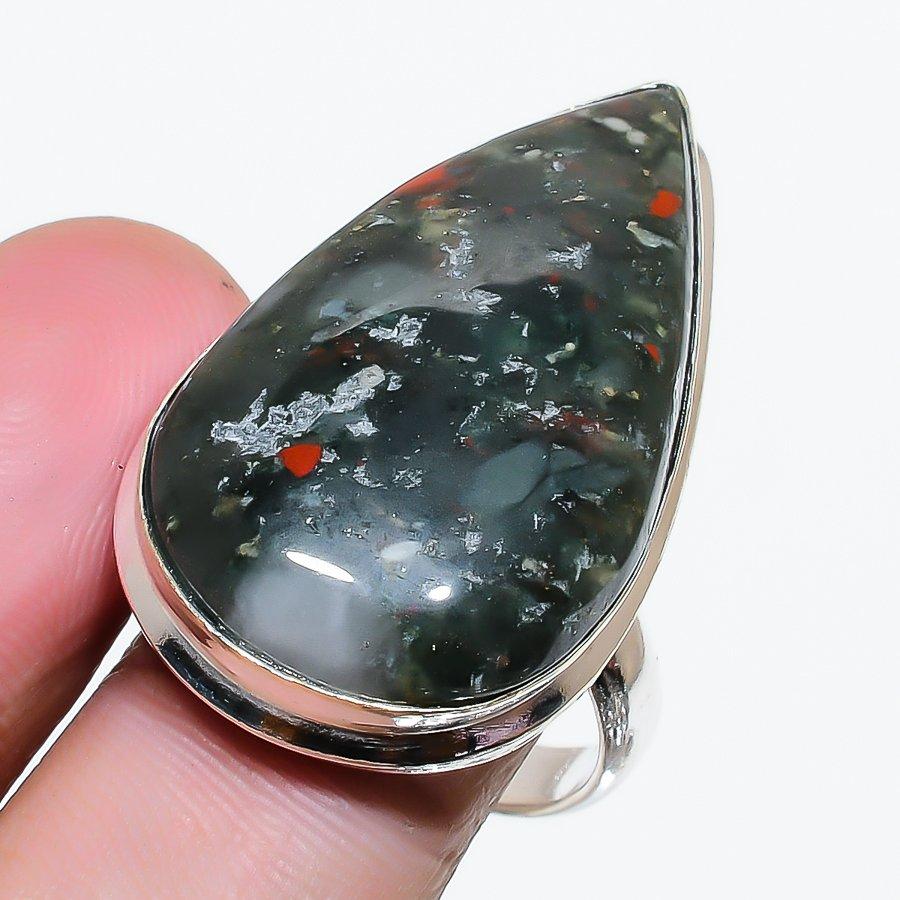 Natural Bloodstone Gemstone 925 Sterling Silver Jewelry Ring Size 8 AR-18023