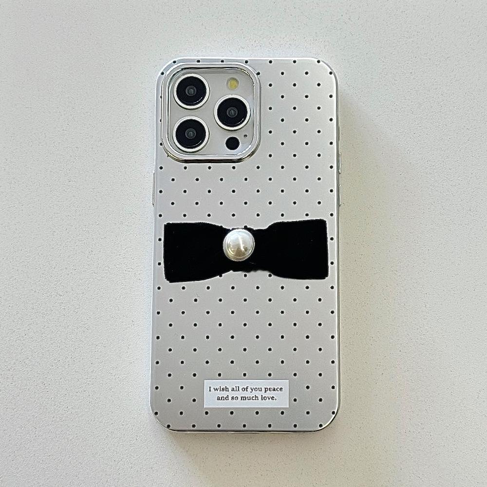 iPhone 15 Silver Electroplated Polka Dot Case, Apple 14 Pro Max Bow Case, iPhone 13 Full Package Case.