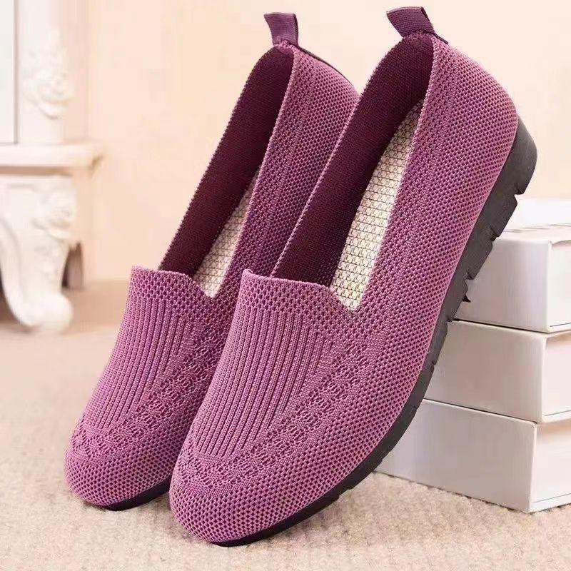 Women's breathable mesh shoes anti slip flat bottomed shoes for middle-aged and elderly mothers shallow mouth single shoes