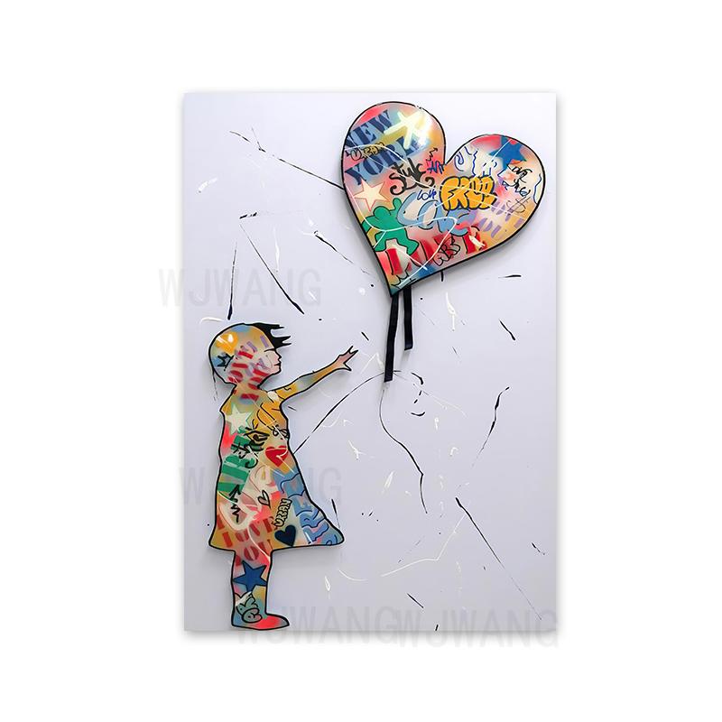 Abstract Butterfly Flower Girl Colorful Wall Art,Banksy Graffiti Art Canvas Paintings,Balloon Girl Colourful Prints,Home Decor