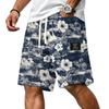Men Corduroy Drawstring Shorts with Letter Print Relaxed Fit Hawaiian Style Floral Patterned Lightweight Pants