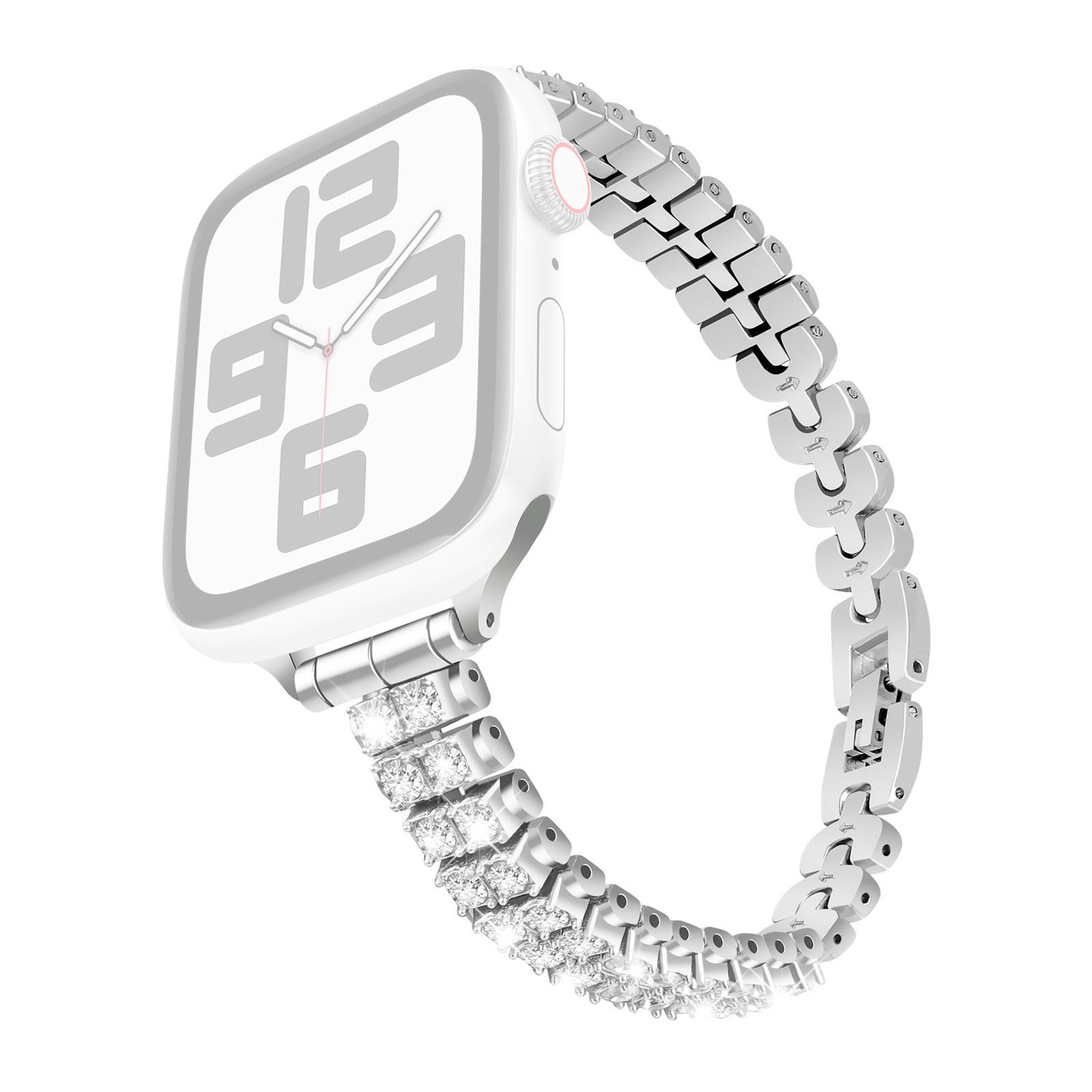 

Ремінець для Apple Watch Series 10 Ultra 9 8 7 SE 6 5 4 3 2 1 46mm 49mm 45mm 44mm 42mm Браслет з сплаву з прикрасою з кристалів Silver