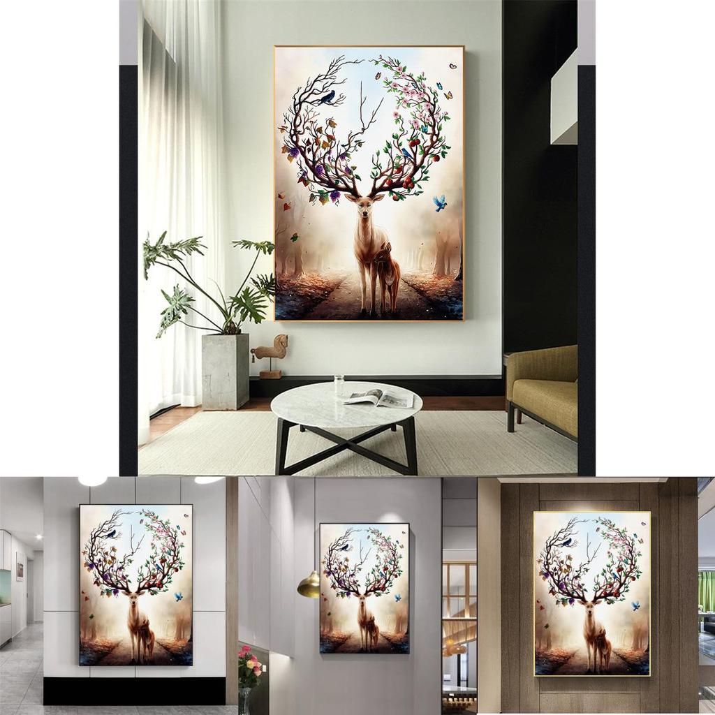 Minimalist Framed Canvas Print With Giraffe And Moose Design For Living Area Decor