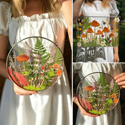 Dzikie kwiaty Grzyby Herbarz Wisząca Dekoracja Wewnętrzna Zewnętrzna Ogród Okno Ściana Wisząca Ornament Sztuka z Suszonych Kwiatów