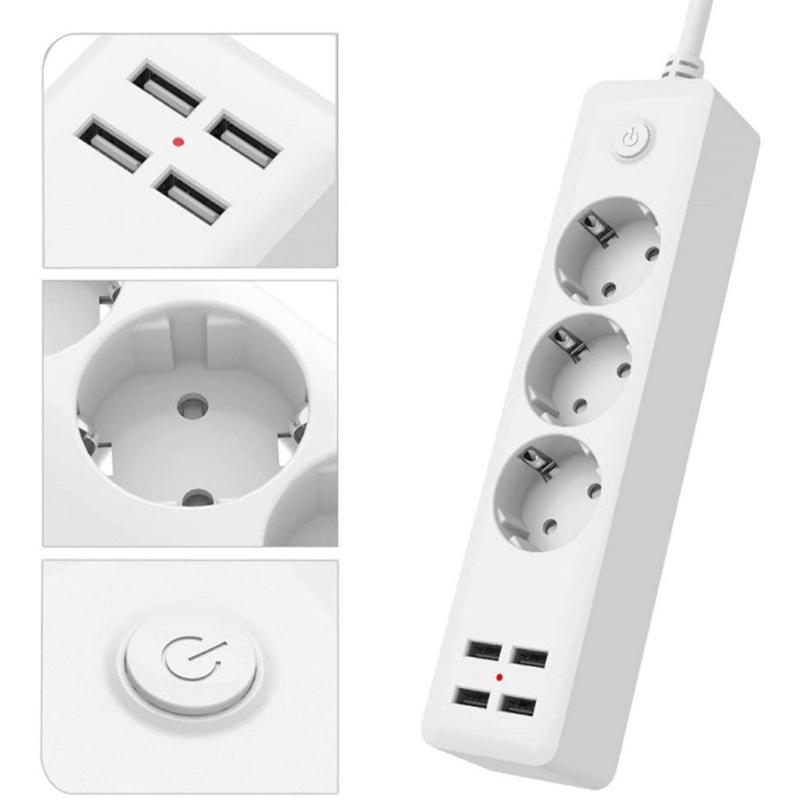 4 USB Port Power Plugs Power Strips Charger 5V 2.4A USB Output 2200W Power with 150cm Cable for Home and Office Use