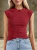 Womens Ribbed Knit T Shirt Cap Sleeve Crew Neck Slim Fit Summer Basic Top
