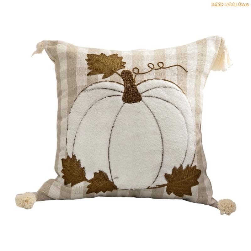 K1AE Fall Harvest Embroidered Cushion Cover Pillowcase With And Pumpkin Decorative