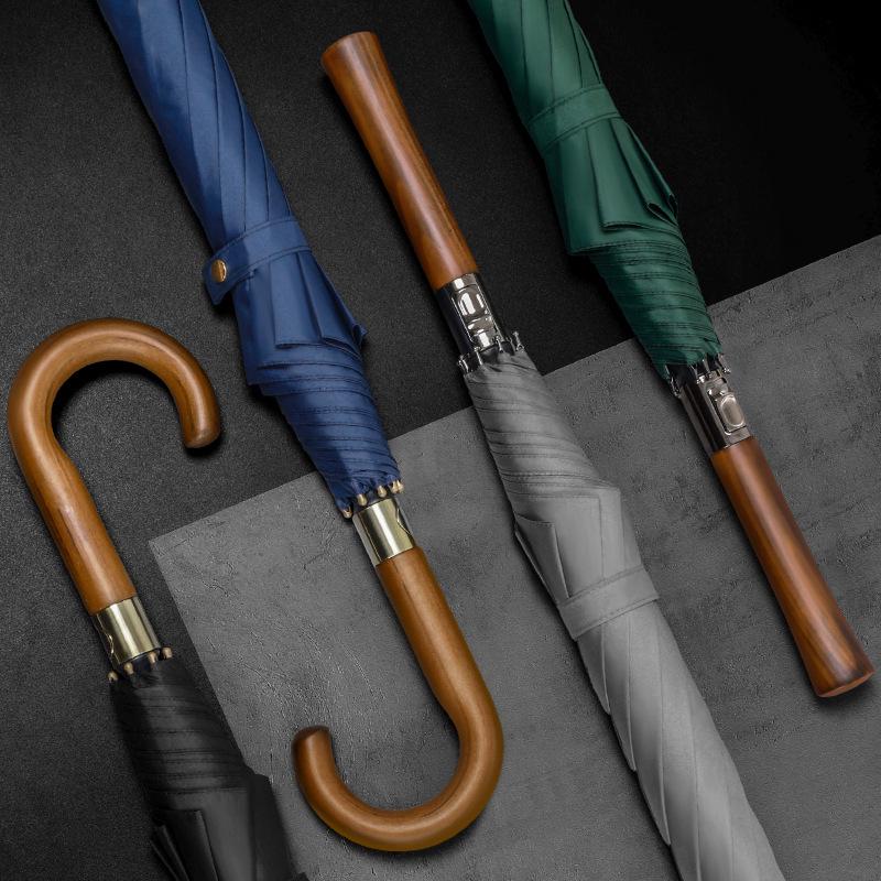 Men's Business Golf Umbrella: Solid Wood Handle, 8-Ribs, Windproof, Automatic, Extra Large, Gift