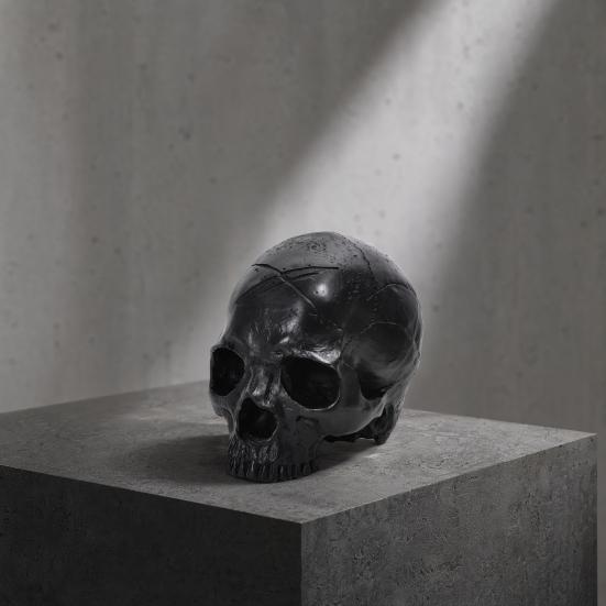 Yousheng Resin Skull Ornament, Dark Style Skull Halloween Prop, Sturdy Durable Teaching Model, Matte Black Anatomy