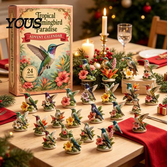 Cute Acrylic Ornaments 2026 Hummingbird Advent Calendar, 24-Day Ornament Set with Bird Figure Kids Christmas Gifts Countdown, Tree Hanging