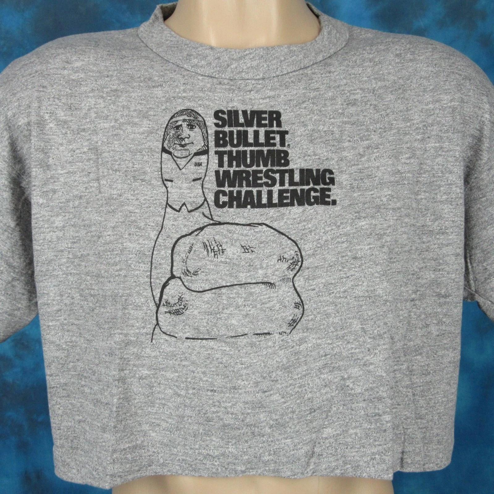 

NOS vtg 80s COORS SILVER BULLET THUMB WRESTLING BELLY PAPER THIN T-Shirt L beer XL