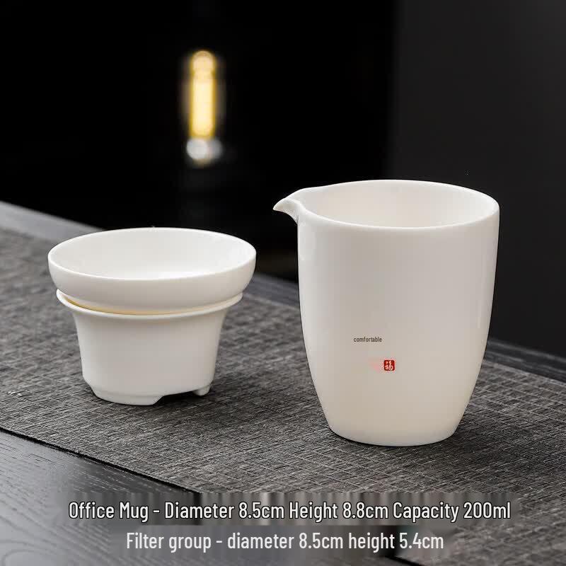 Qiwei White Porcelain Fairness Cup & Tea Strainer