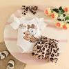Summer Baby Girl Cartoon Bodysuit Set: Short Sleeve, Leopard Print Shorts & Headband (3-Piece)