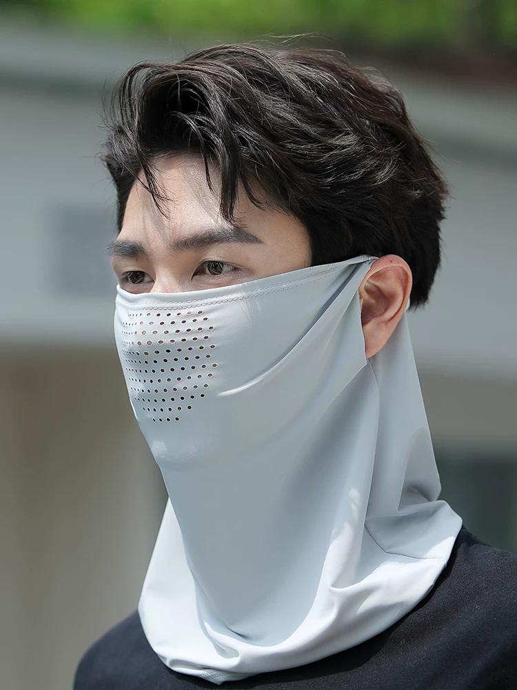 Sun Protection Mask for Men, Covering Full Face and Neck, Suitable for Cycling and Sports, with Ear Loops, Headscarf, Neck Protection, Ice Silk Neck