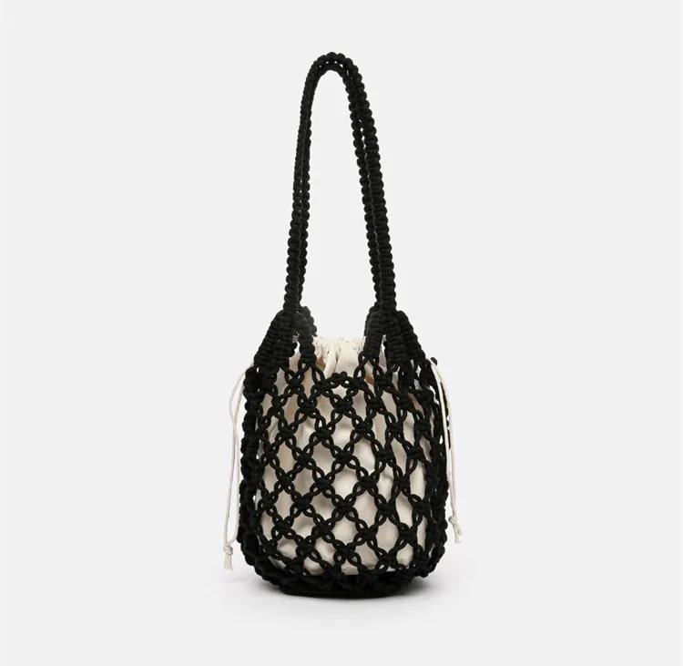 Beach Bag For Women Mesh Rope Knitted Bucket Shoulder Bags Reticulate Hollow Travel Shopper Totes Ladies Fashion