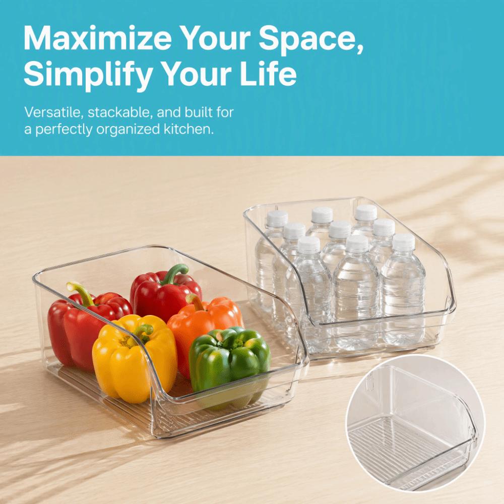 PET Refrigerator Storage Bins Stackable Design Clear View Drawer Organizer Food Grade BPA-Free Food Storage Container