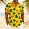 Men's Flamingo Tropical Monstera Palm Leaf Print Short Sleeve Shirt, Spring Summer Hawaiian Vacation Blouse, Loose Casual Top