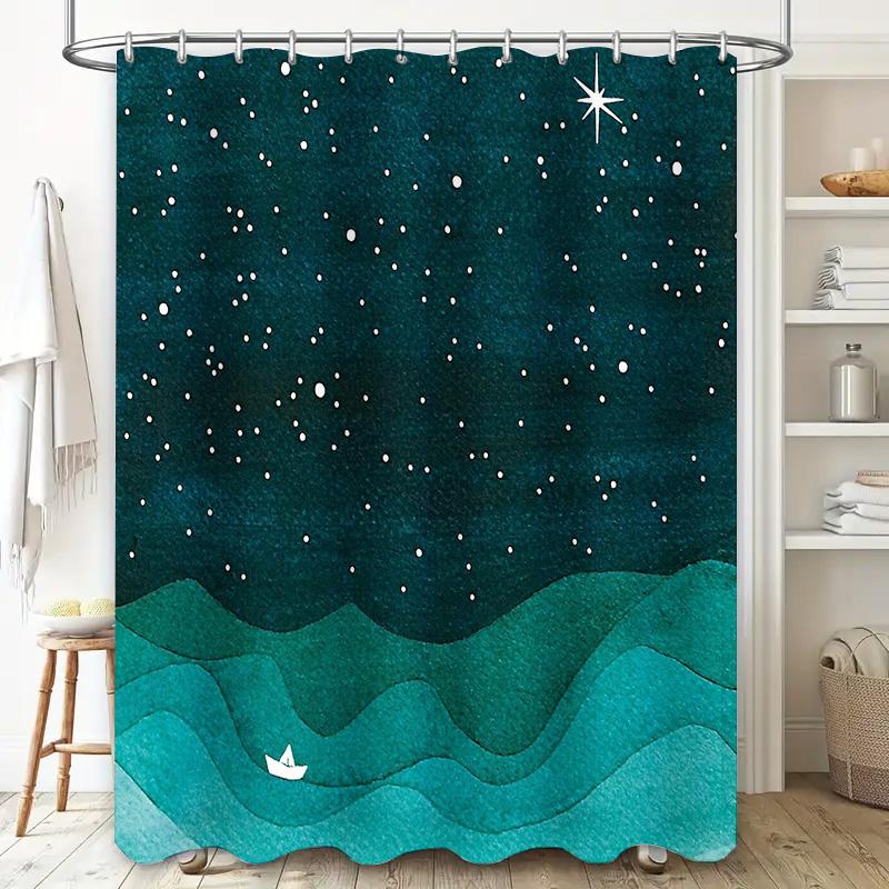 Ocean Wave Shower Curtain Blue Sea Beach Liner Bathroom Decor Nautical Pattern Fabric Backdrop Washroom Privacy Cover