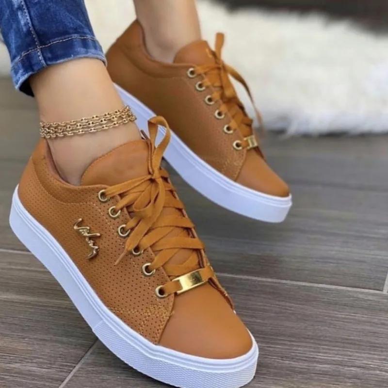 Fashion Plus Size 2025 Hot Sale Shallow Women's Vulcanize Shoes Outdoor Walking Low Heel Lace Up Sneakers Versatile Ladies Casual Shoes